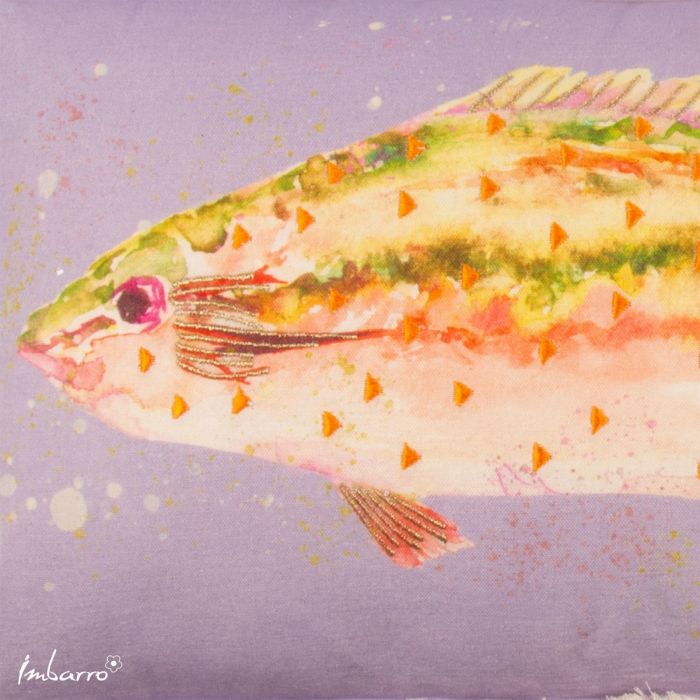 Kissen Ocean Stripe Fish – dekoratives Baumwollkissen mit modernem Fisch Design und Fransenrand