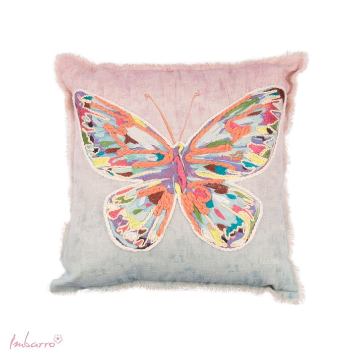 Kissen Serenity – romantisches Baumwollkissen mit besticktem Schmetterlingsmotiv
