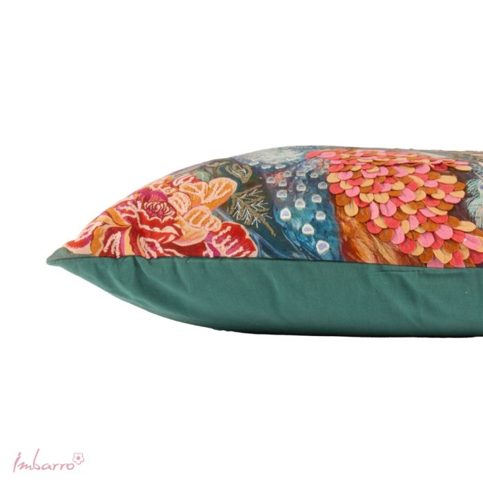 Kissen Plume – luxuriöses Baumwollkissen mit Pfauenmotiv und floraler Stickerei