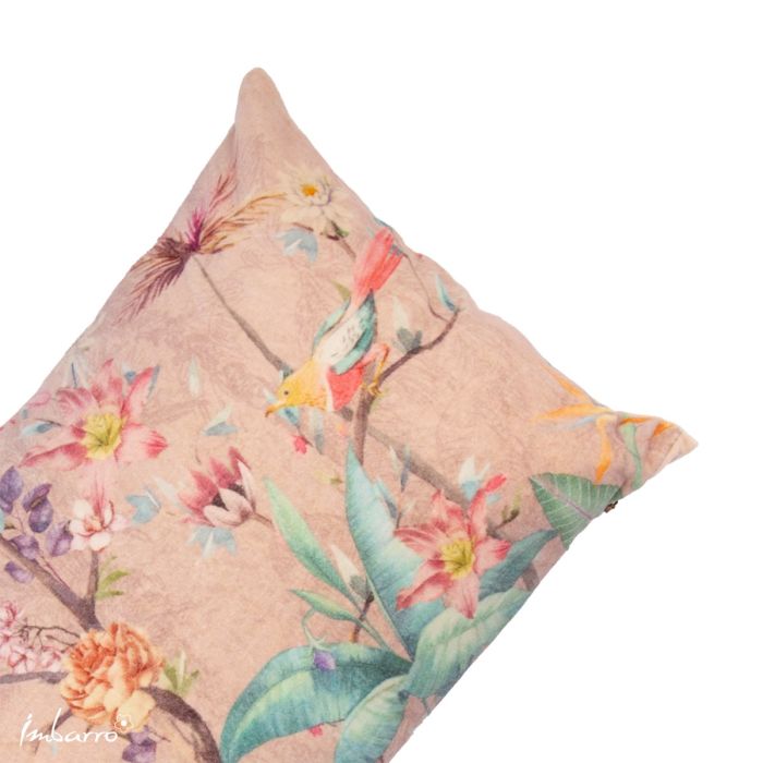 Kissen Melody – romantisches Baumwollkissen mit floralem Vogelmotiv in Pastelltönen
