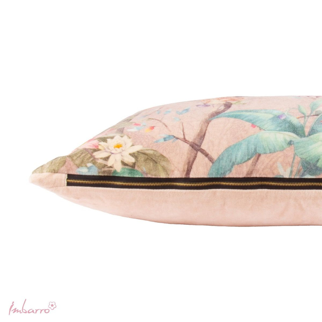 Kissen Melody – romantisches Baumwollkissen mit floralem Vogelmotiv in Pastelltönen