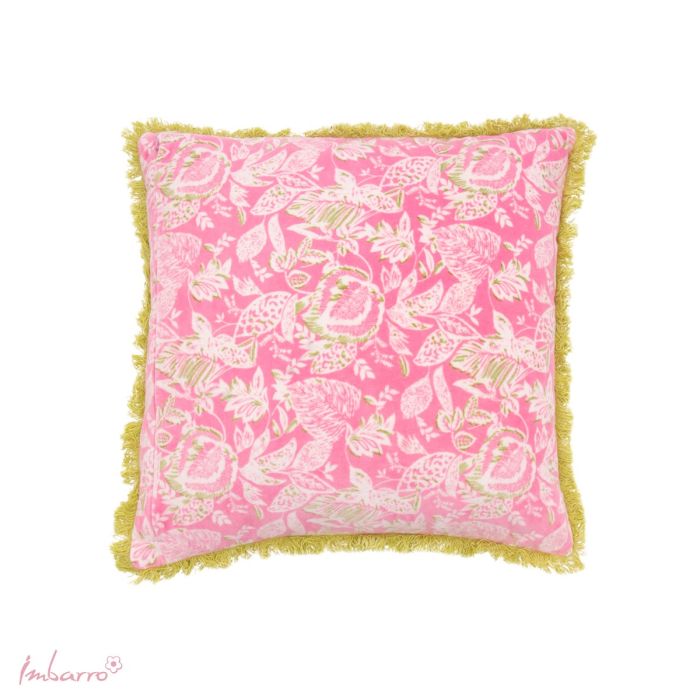 Kissen Beatrice – luxuriöses Samtkissen mit floralem Muster und Fransenrand