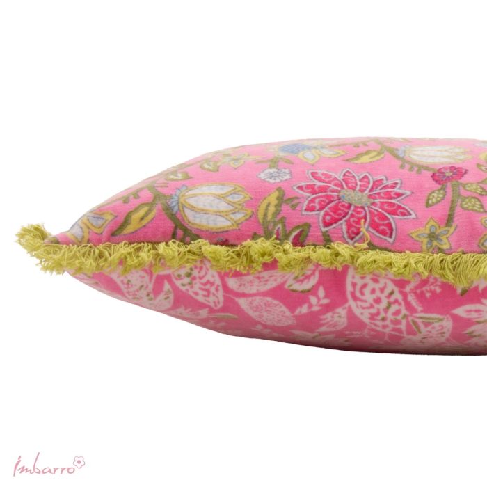 Kissen Beatrice – luxuriöses Samtkissen mit floralem Muster und Fransenrand