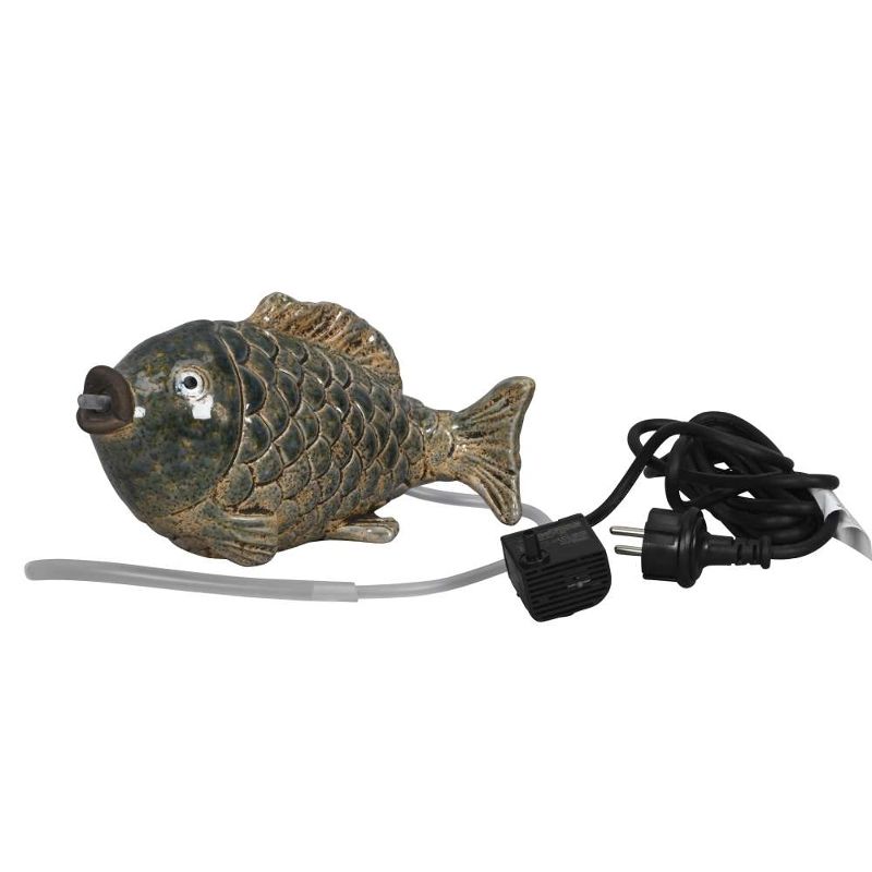 Wasserspeier Fisch – dekorativer Gartenbrunnen aus Steinzeug in Blau