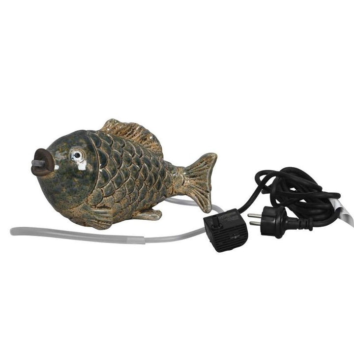 Wasserspeier Fisch – dekorativer Gartenbrunnen aus Steinzeug in Blau