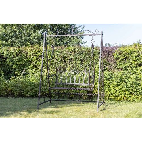 Hollywoodschaukel 205,5 cm – romantische Gartenschaukel aus Eisen in Dunkelbraun
