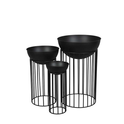 Blumenschale auf Ständer 3er Set – moderne Pflanzschalen aus Eisen in Schwarz matt