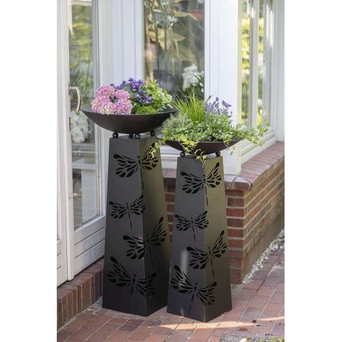 Säule mit Schale 2er Set – moderne Metallsäulen aus Eisen in Schwarz matt