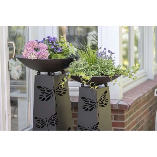 Säule mit Schale 2er Set – moderne Metallsäulen aus Eisen in Schwarz matt