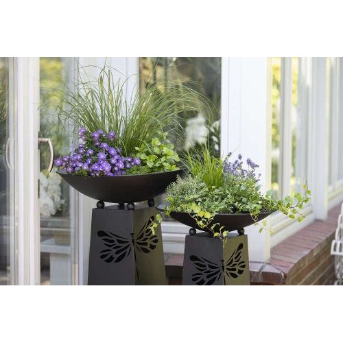 Säule mit Schale 2er Set – moderne Metallsäulen aus Eisen in Schwarz matt