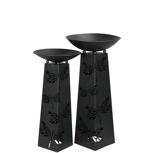 Säule mit Schale 2er Set – moderne Metallsäulen aus Eisen in Schwarz matt