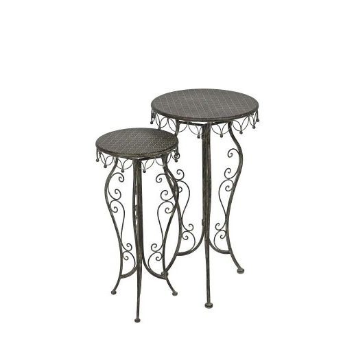 Beistelltisch rund 2er Set – elegante Metalltische aus Eisen in Grau Braun