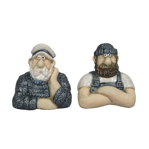 Maritime Fensterfigur Fischer – Zweier Set aus Steinzeug in Blau Weiß