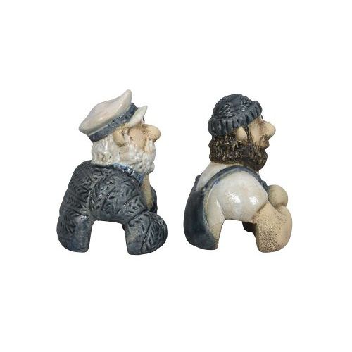 Maritime Fensterfigur Fischer – Zweier Set aus Steinzeug in Blau Weiß