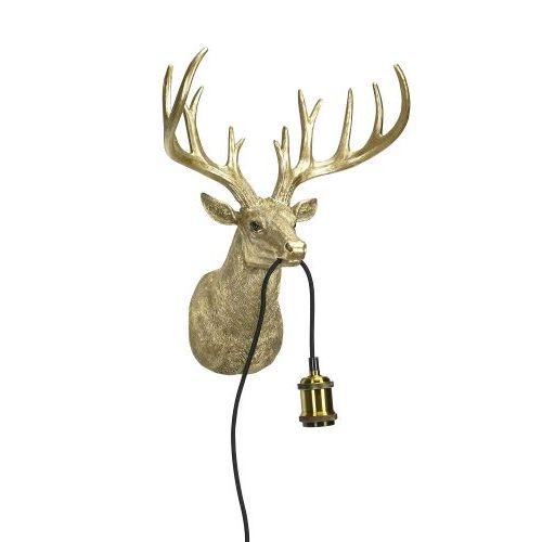 Wandlampe Hirsch – dekorative Wandlampe aus Polyresin in Gold