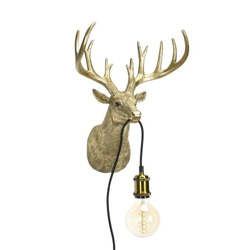 Wandlampe Hirsch – dekorative Wandlampe aus Polyresin in Gold