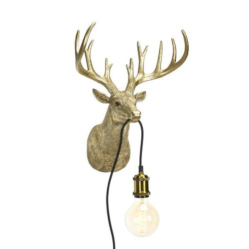 Wandlampe Hirsch – dekorative Wandlampe aus Polyresin in Gold