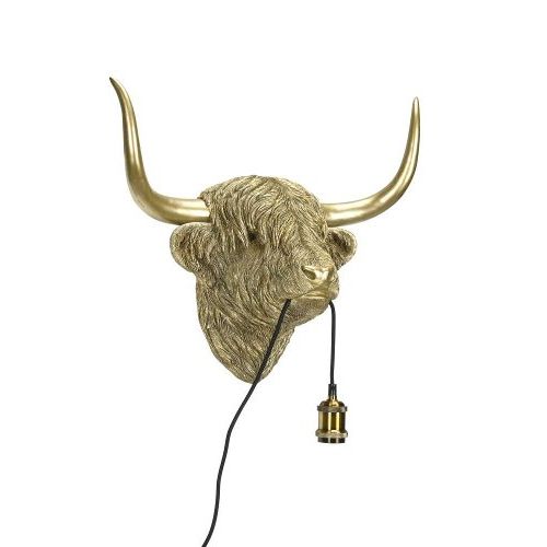 Wandlampe Highland Rind – dekorative Wandlampe aus Polyresin in Gold