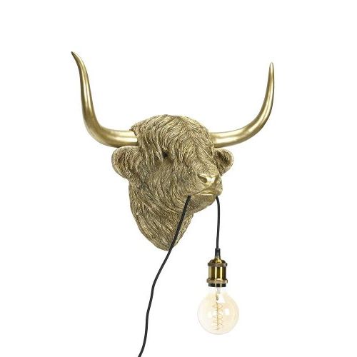 Wandlampe Highland Rind – dekorative Wandlampe aus Polyresin in Gold