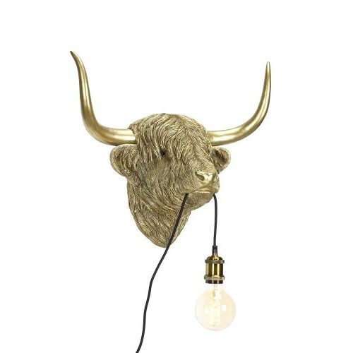 Wandlampe Highland Rind – dekorative Wandlampe aus Polyresin in Gold