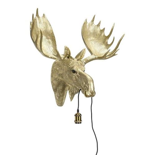 Wandlampe Elch – dekorative Wandlampe aus Polyresin in Gold