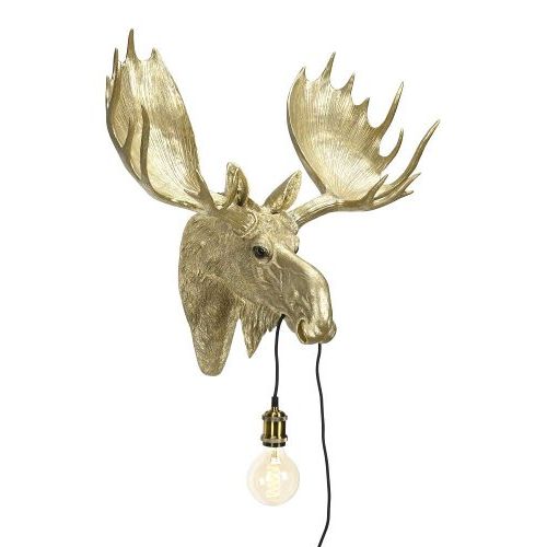 Wandlampe Elch – dekorative Wandlampe aus Polyresin in Gold