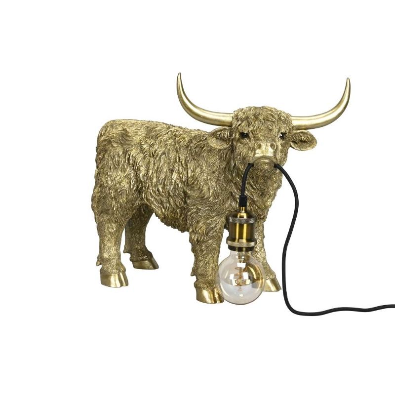 Lampe Highland Rind – dekorative Tischlampe aus Polyresin in Gold