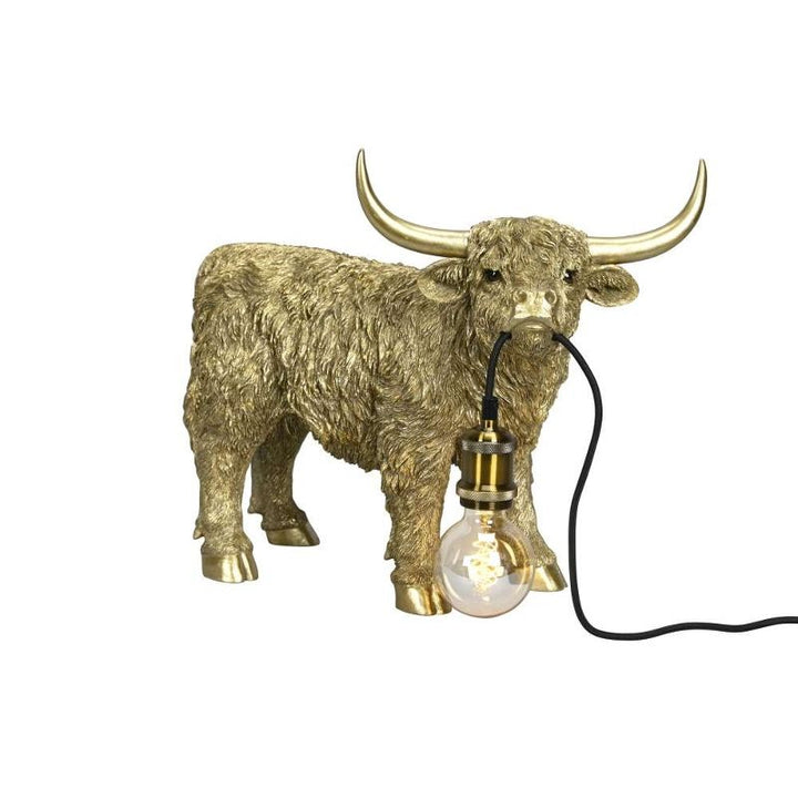 Lampe Highland Rind – dekorative Tischlampe aus Polyresin in Gold