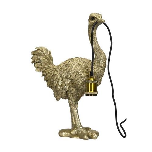 Lampe Strauß – dekorative Tischlampe aus Polyresin in Gold