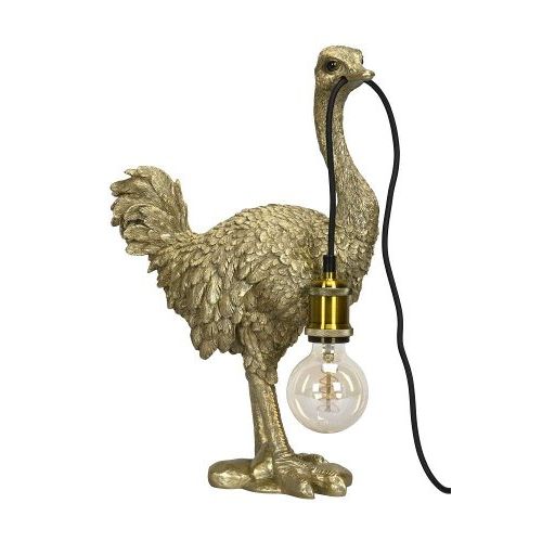 Lampe Strauß – dekorative Tischlampe aus Polyresin in Gold