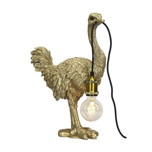 Lampe Strauß – dekorative Tischlampe aus Polyresin in Gold