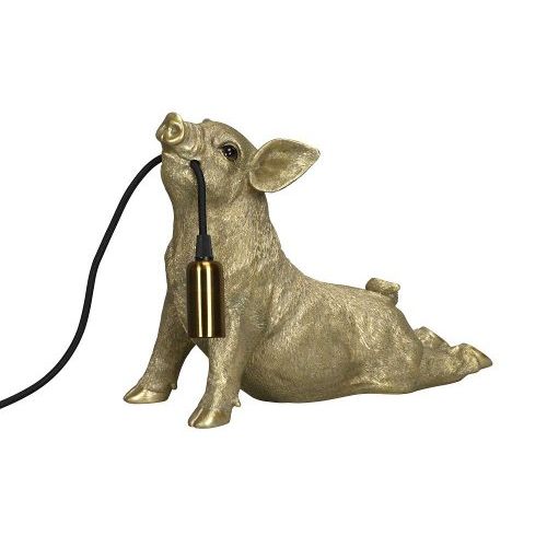 Lampe Schwein – dekorative Tischlampe aus Polyresin in Gold