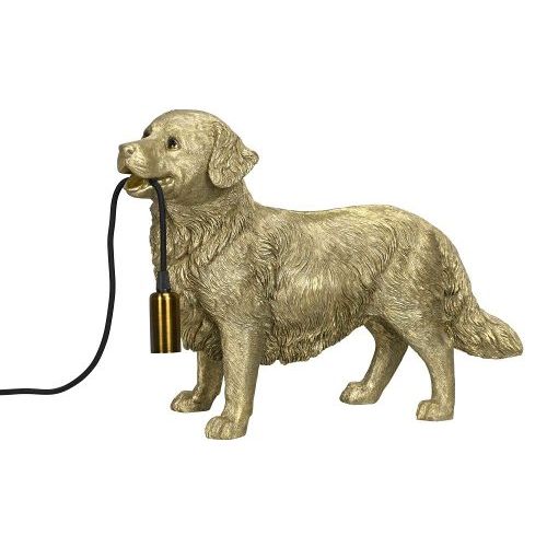 Lampe Hund Golden Retriever – dekorative Tischlampe aus Polyresin in Gold