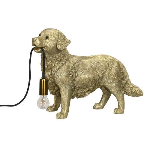 Lampe Hund Golden Retriever – dekorative Tischlampe aus Polyresin in Gold