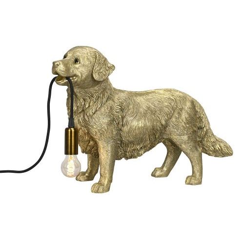 Lampe Hund Golden Retriever – dekorative Tischlampe aus Polyresin in Gold