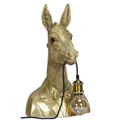 Lampe Esel – dekorative Tischlampe aus Polyresin in Gold