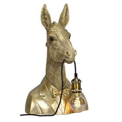 Lampe Esel – dekorative Tischlampe aus Polyresin in Gold