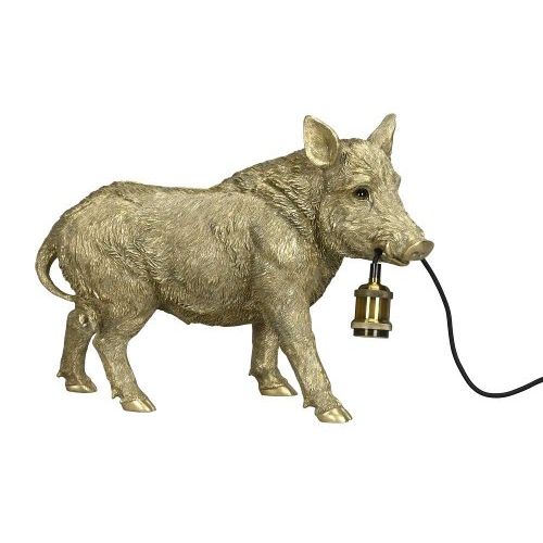 Lampe Wildschwein – dekorative Tischlampe aus Polyresin in Gold