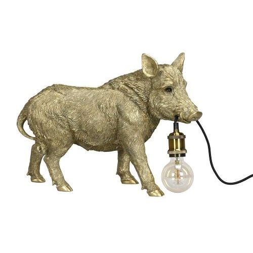 Lampe Wildschwein – dekorative Tischlampe aus Polyresin in Gold