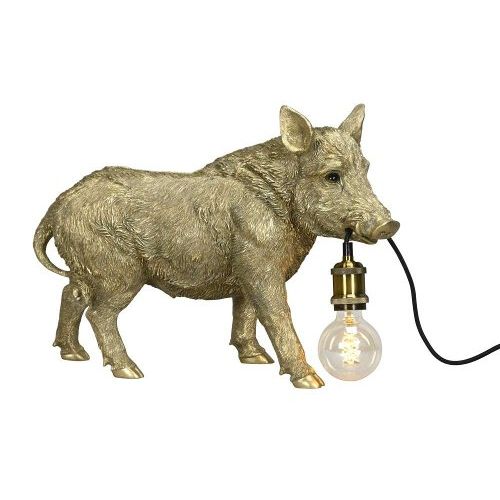 Lampe Wildschwein – dekorative Tischlampe aus Polyresin in Gold