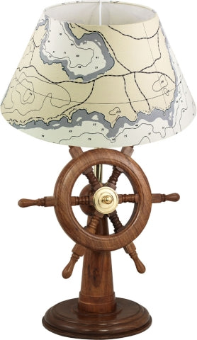 Lampe Steuerstand – maritime Tischlampe mit Steuerrad aus Holz