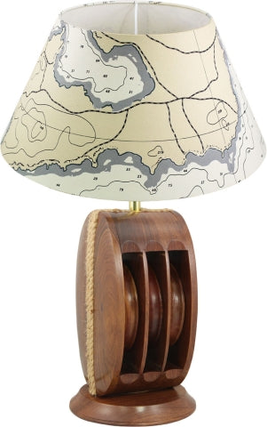 Lampe Blockrolle – maritime Tischlampe aus Holz mit wählbarem Lampenschirm