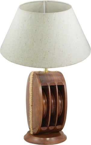 Lampe Blockrolle – maritime Tischlampe aus Holz mit wählbarem Lampenschirm