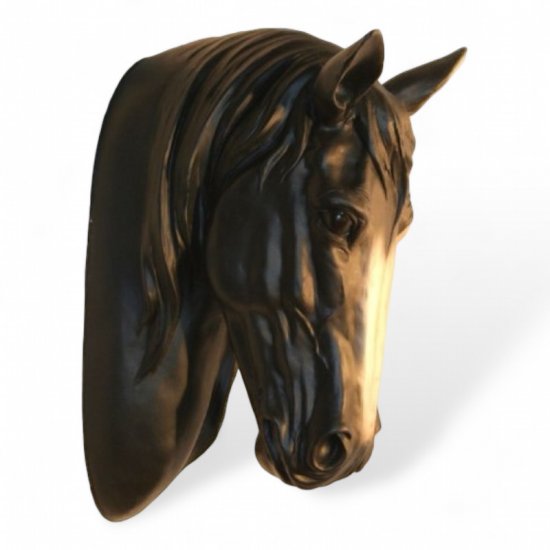 Pferdekopf Wanddekoration Schwarz aus Kunstharz – dekorative Wandfigur für Wohnraum und Stall, 50 cm