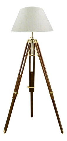 Stativ Lampe – höhenverstellbare Stehleuchte aus Holz und Messing im maritimen Stil