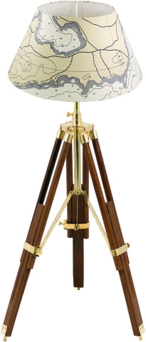 Stativ Lampe – kompakte höhenverstellbare Tischlampe aus Holz und Messing