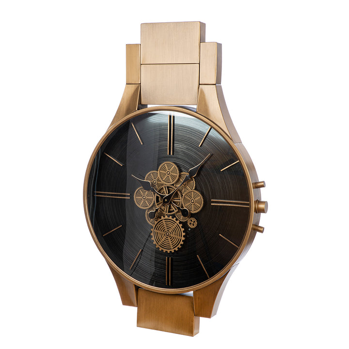 Wanduhr „Timing“ große Design Uhr in Uhrenoptik mit Zahnrädern in Kupferfarben