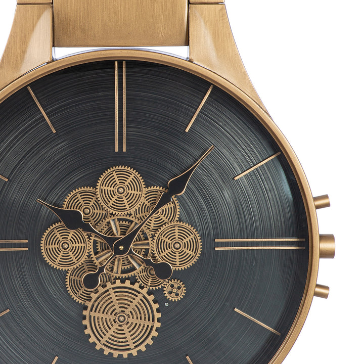 Wanduhr „Timing“ große Design Uhr in Uhrenoptik mit Zahnrädern in Kupferfarben