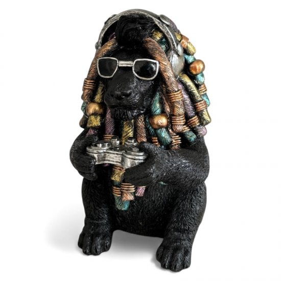 Dekofigur Affe Gamer mit Kopfhörern – stylische Tierfigur aus Kunstharz in Schwarz und Gold