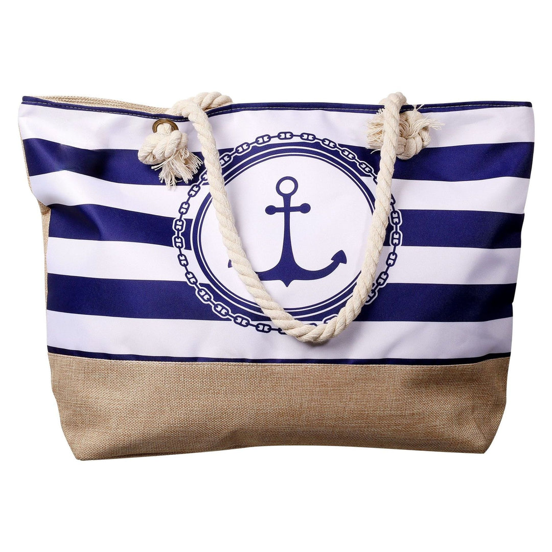 Strandtasche Anker Navy – maritime Schultertasche in Blau Weiß mit Streifen und Ankermotiv